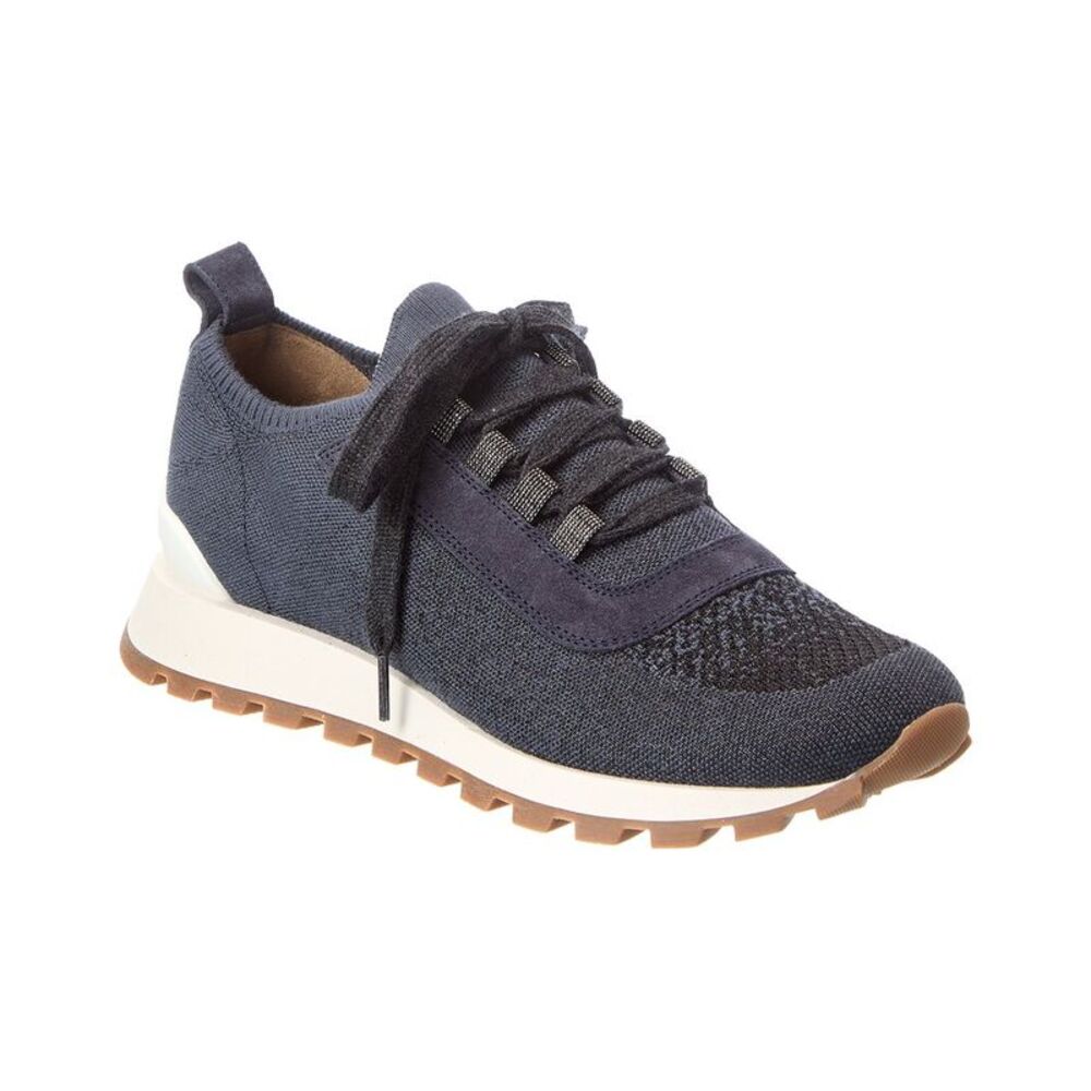 Brunello Cucinelli Knit & Suede Sneaker, Blue